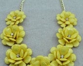 Yellow Flower Rose Bubble necklace, Statement necklace Yellow Rosette jewelry Yellow jewlery Jcrew style Bib Necklace Chunky Necklace