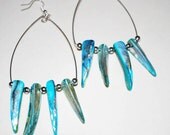 Large Electric Blue Pearl Shell Tooth Earrings/Cute Shell Earrings/Natural geometric earrings/ Tribal earrings/ mod earring