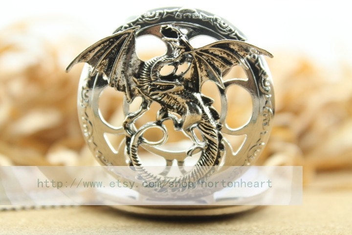 antique pocket watch necklace with silver lotr dragon mens jewellery