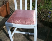 shabby chic distressed chair hand painted in rustic antique baby blue, with pink cover. Collection from Whitby