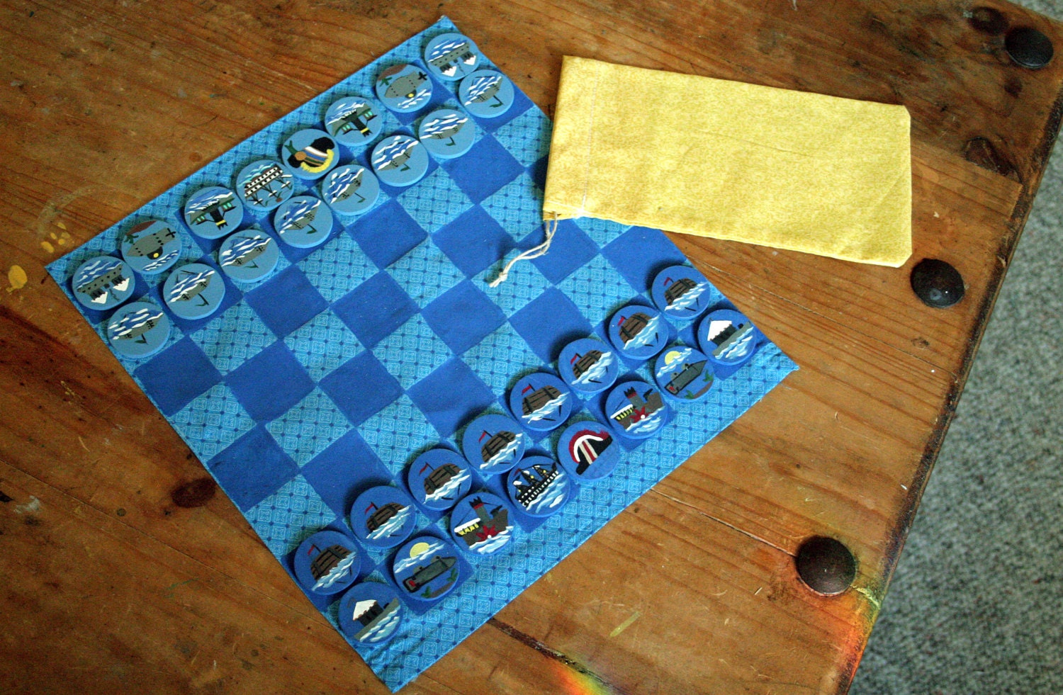 Chess & Checker Set Handpainted "Naval Combat"