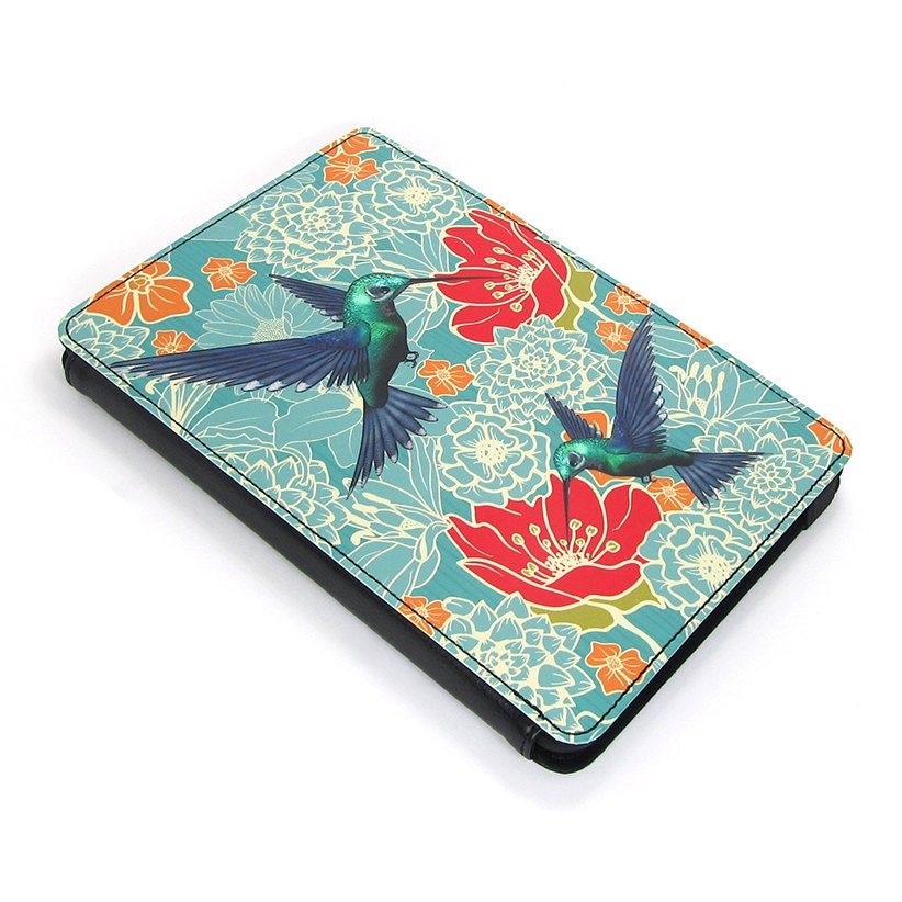 iPad mini book style case - Hummingbirds in floral bliss