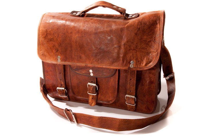 REAL LEATHER SATCHEL, Laptop Bag, Vintage, Retro, 15 inch with handle, handmade