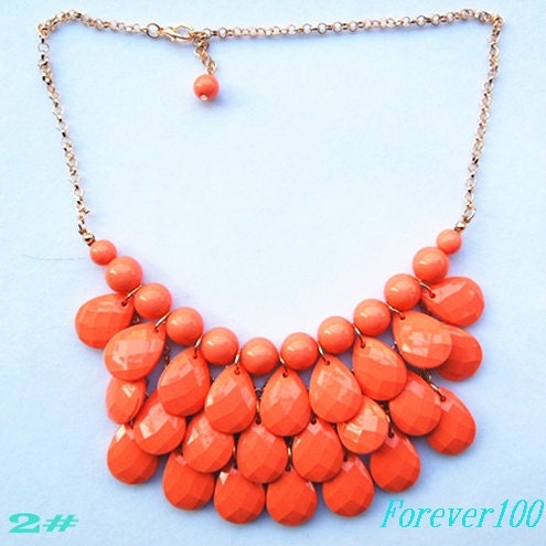 cute orange resin necklace, fashion handmade bib Necklace/glitter Statement Bubble choker,bridesmaid gifts,unique Beaded  Jewelry torque