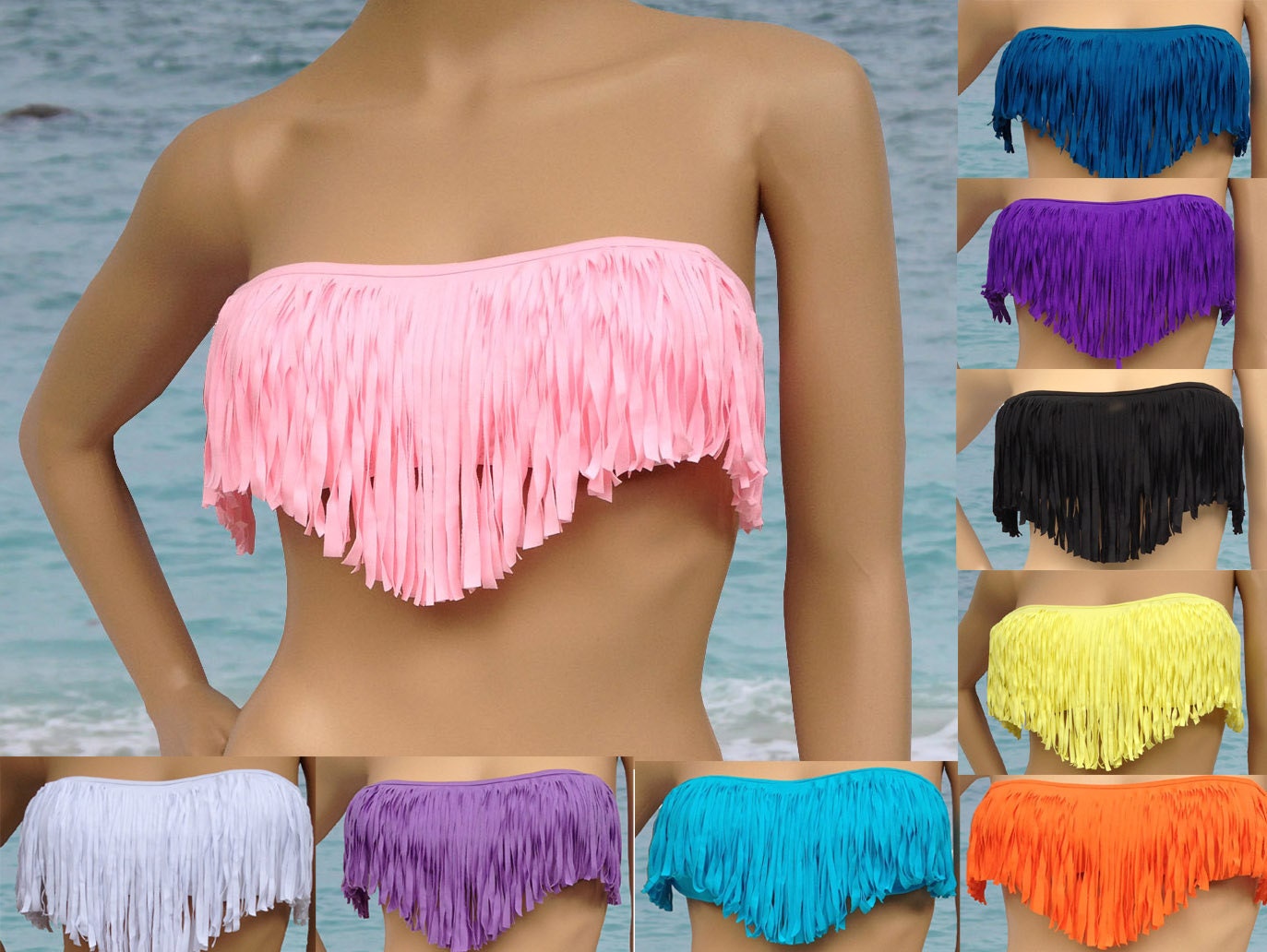 9 colors only top Tassel Padded Bandeau Fringe Bikini Beach Women Swimsuit Swimwear set