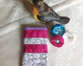 Phone Sleeve lilac purple with fuchsia and lace