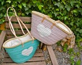 NEW WITH ZIP / Straw Bag with leather straps and zip, Tote bag, Beach Bag, Basket, Vintage, Retro, Handmade, Boho, trendy