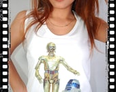 Star Wars R2-D2 C-3PO Android Starwars Punk Rock Vintage Women Tank Top Crop Vest T-shirt Size S,M,L