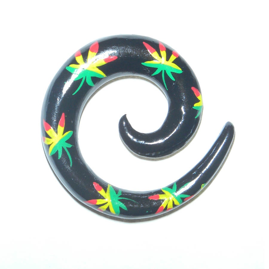 Hand Painted Cannabis Leaf Swirl Ear Plugs 0g (8 mm)