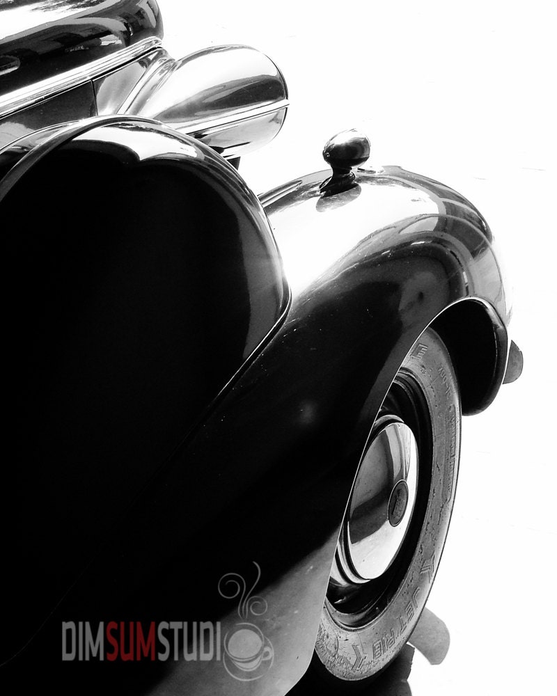 Retro Car, Light, Nickel, 8x10 Black and White Photography, Classic, Old, Black, Wall Decor