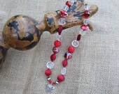 My Funny Valentine Handmade Red, White, Gray, Silver and Clear Chunky Beaded Women's Necklace with Heart Pendant