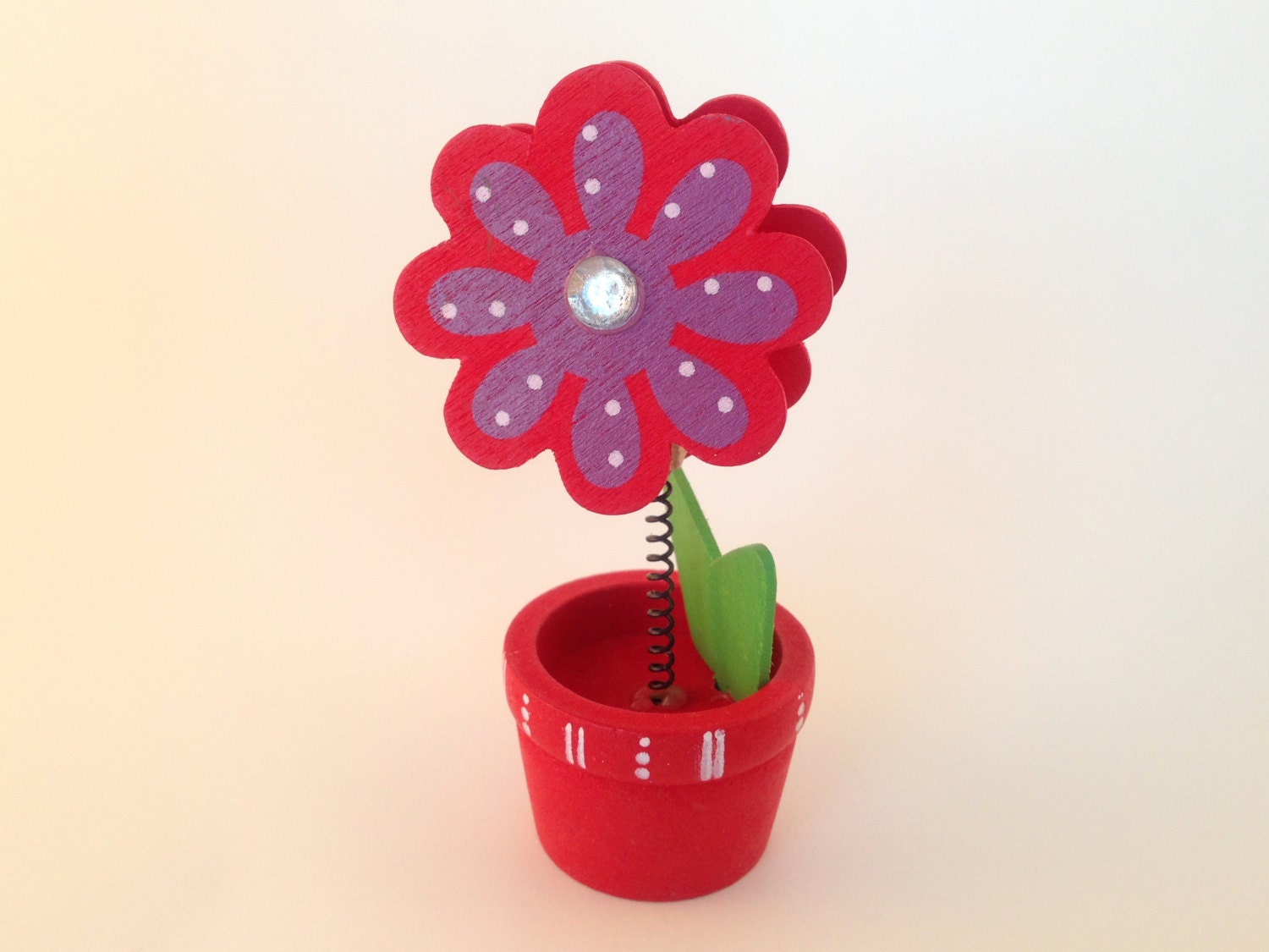 Wooden Handmade Purple, Red, and White Flower Pot - Card Holder, Paper Clip, Tag Holder