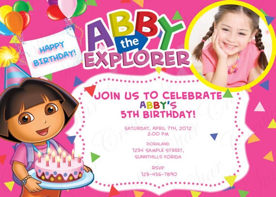 Dora the Explorer Birthday Invitations Digital Print File DIY Custom