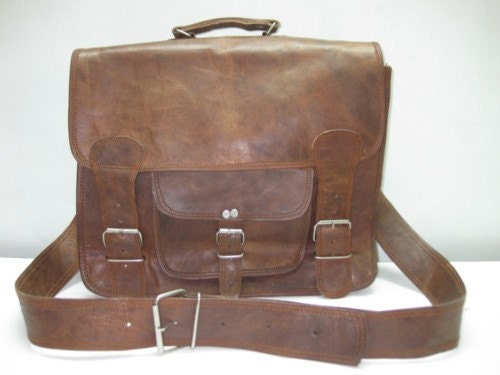 14 Inch/inches Ipad Messenger bags Leather Shoulder satchel Pure Genuine soft Leather men/women Laptop/Macbook/Portfolio Scool College bag