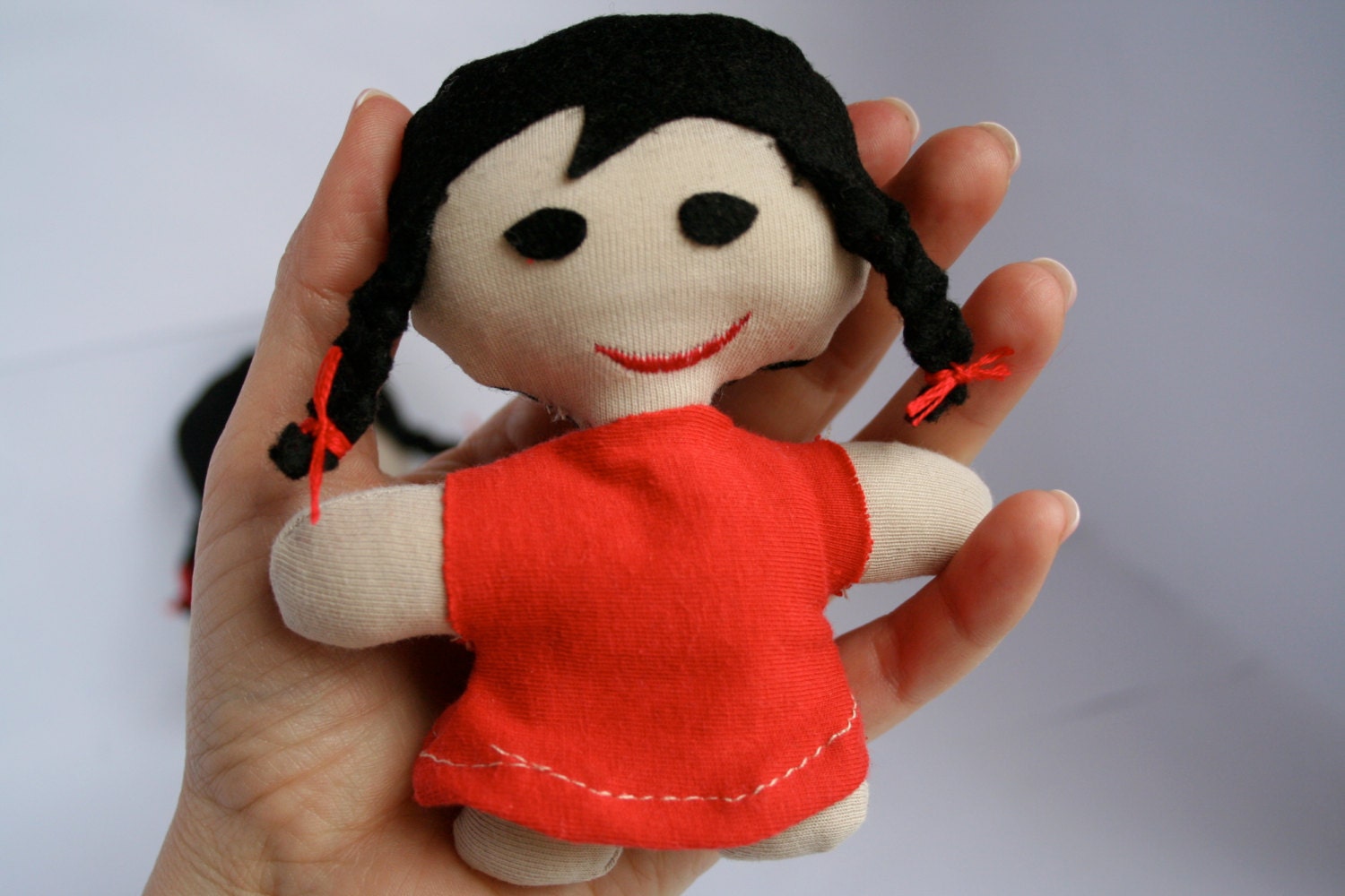 rag doll small red, stuffed toy, pocket doll, ragdoll Mimmi the Minni - 3lllaHandmade