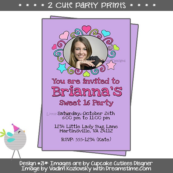 Sweet 16 Birthday Invite or Thank You Note Image that you print - digital Image Il_170x135