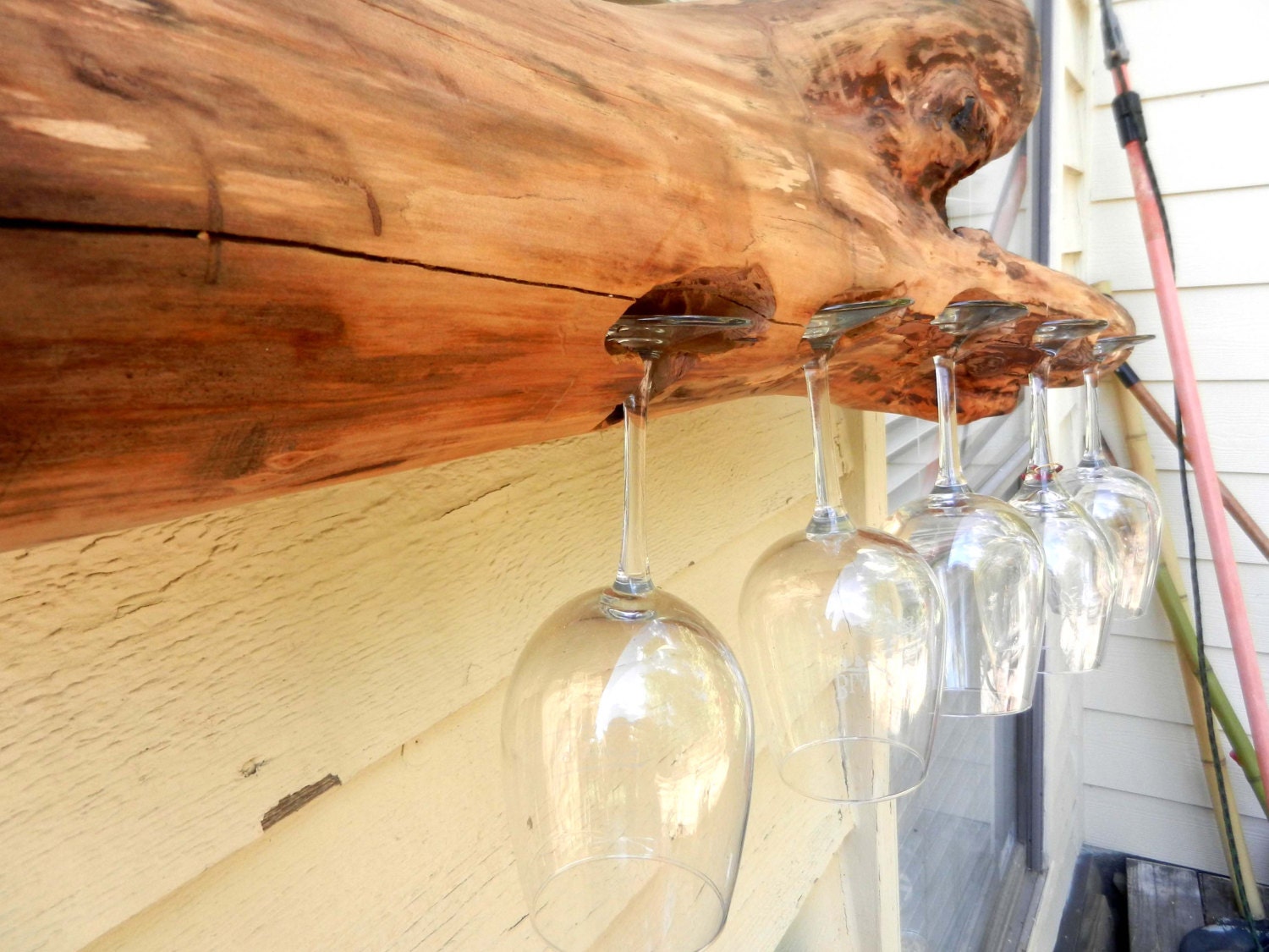 Rustic Reclaimed wood wine rack and glass holder - HandMadeBySaya
