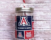 Mason Jar Tumbler 24oz University of Arizona Insulated Cozy BPA Free Swirl Straw - Travel Mug Great Gift
