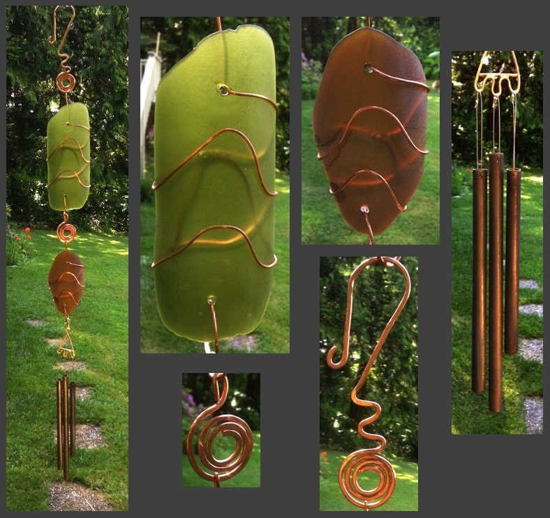 Wind Chime, Stained Glass, Sea Glass, Beach Glass, Copper, Windchimes, Wind Chimes, Suncatcher