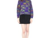 vintage 80's violet abstract color handknit sweater / colorful pullover sweater