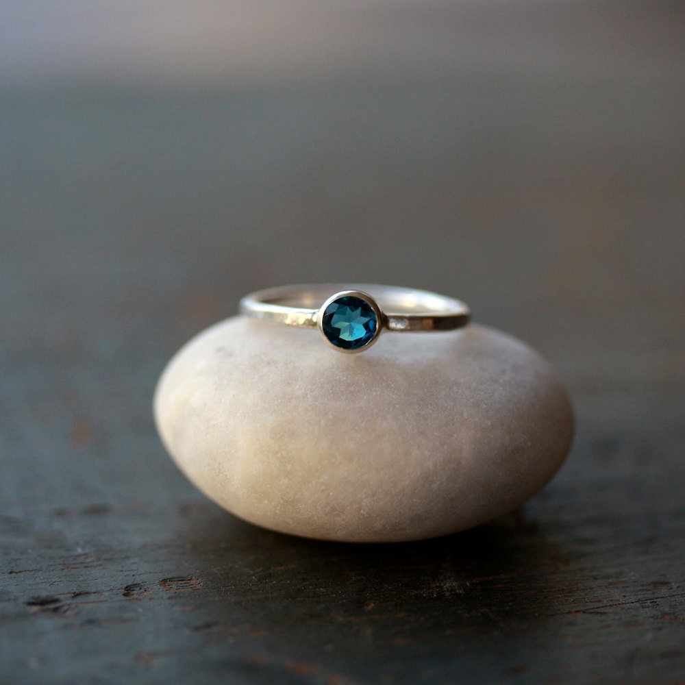 London Blue Topaz Ring Gemstone Solitaire Sterling Silver Faceted Sparkle Handmade Jewerly