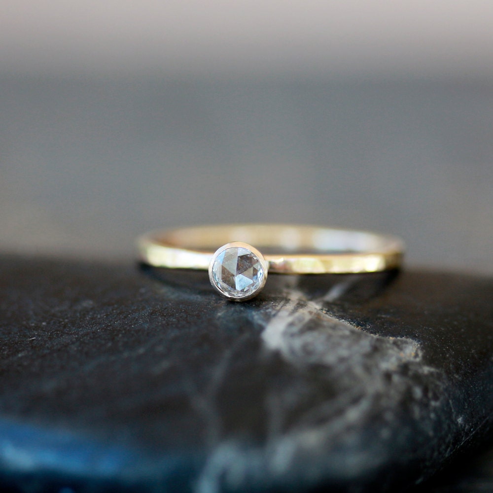 Rose Cut Diamond Ring Engagement 14k Gold Stacking Solitaire Ethical Eco Friendly Recycled Conflict Free