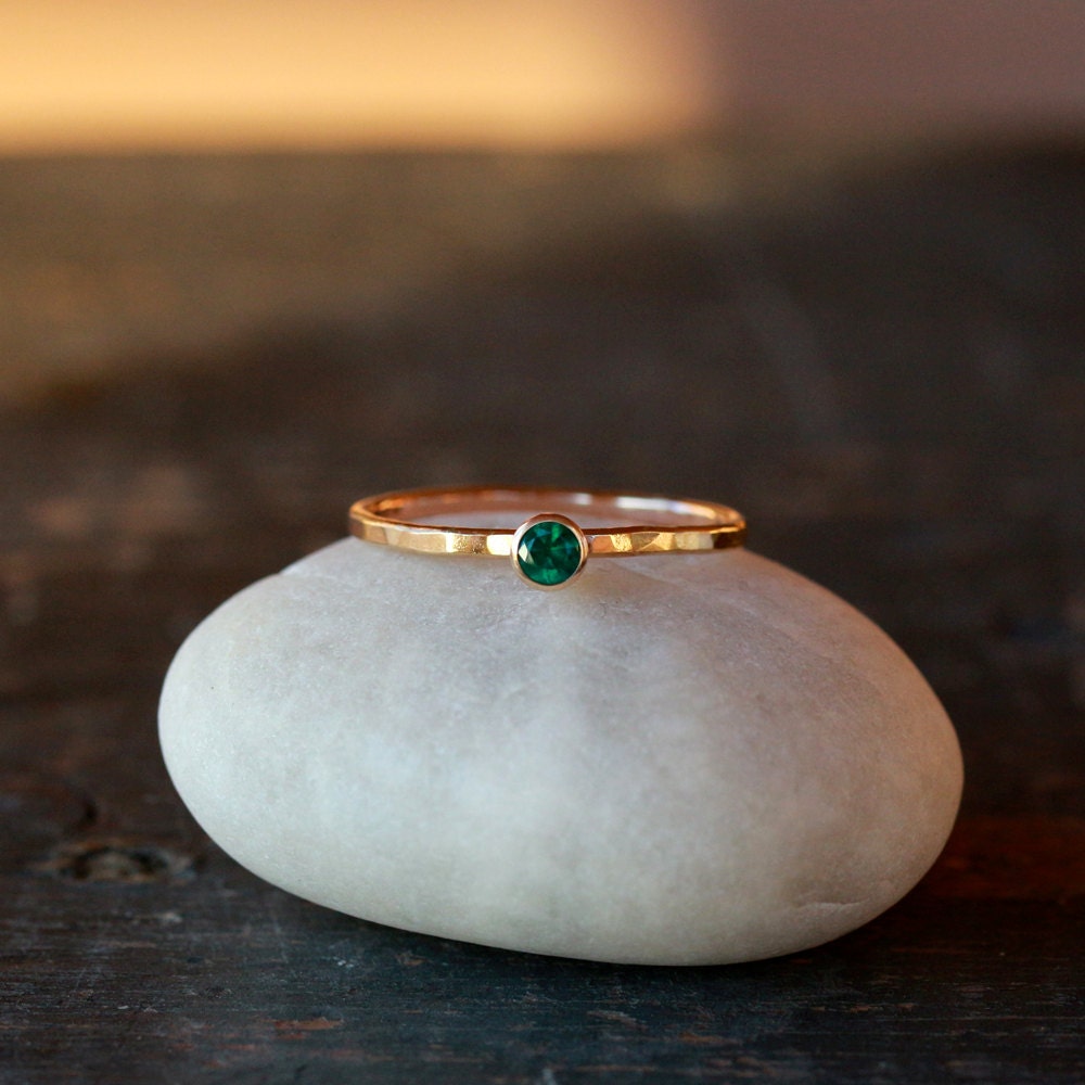 Emerald Solitaire Ring 14k Recycled Yellow Gold Stacking Ethical Eco Friendly Green May Birthstone Jewelry