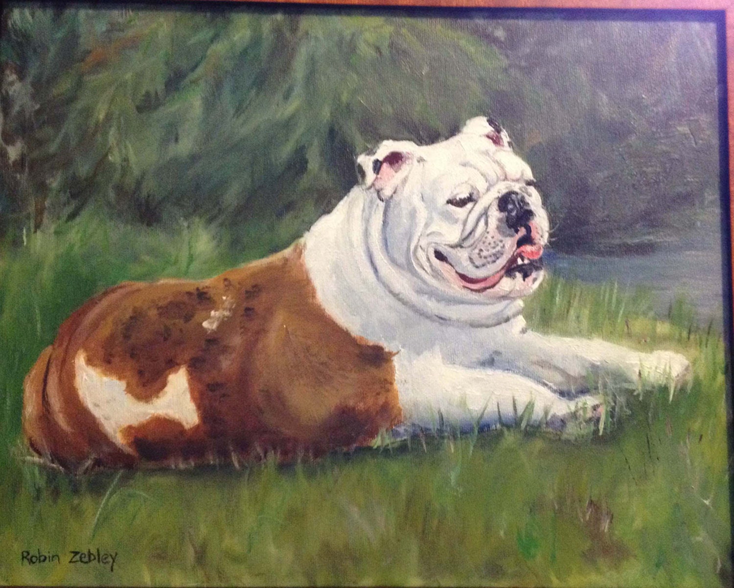 English Bulldog Portrait 16 x 20 Oil Painting by Robin Zebley