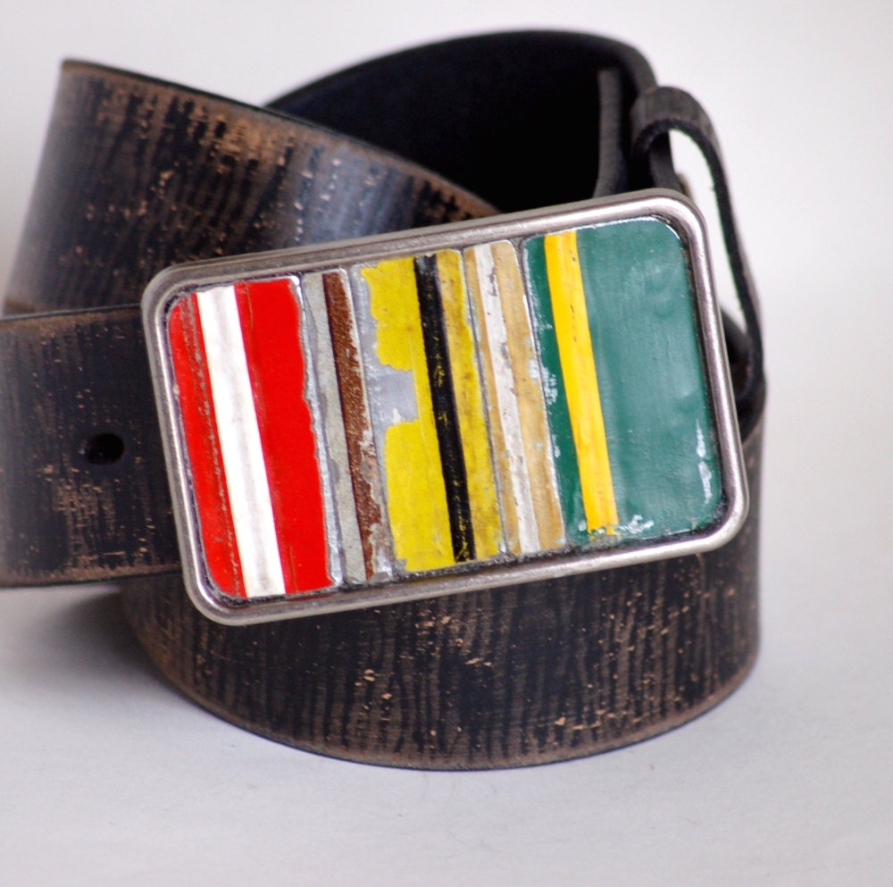 Striped Mosaic Buckle License Plate Vintage Metal