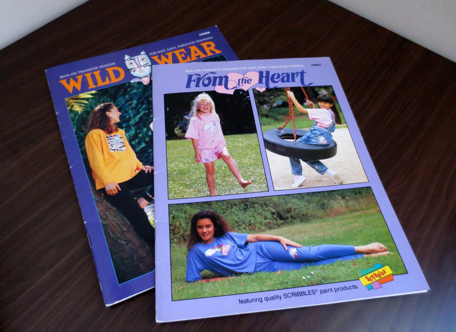 REDUCED 1990 Scribbles Wild Wear and From the Heart DIY Iron On Transfers Books