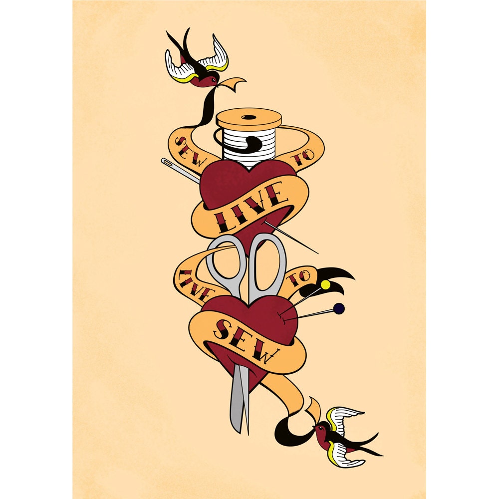 Live to Sew Tattoo Style Art Print