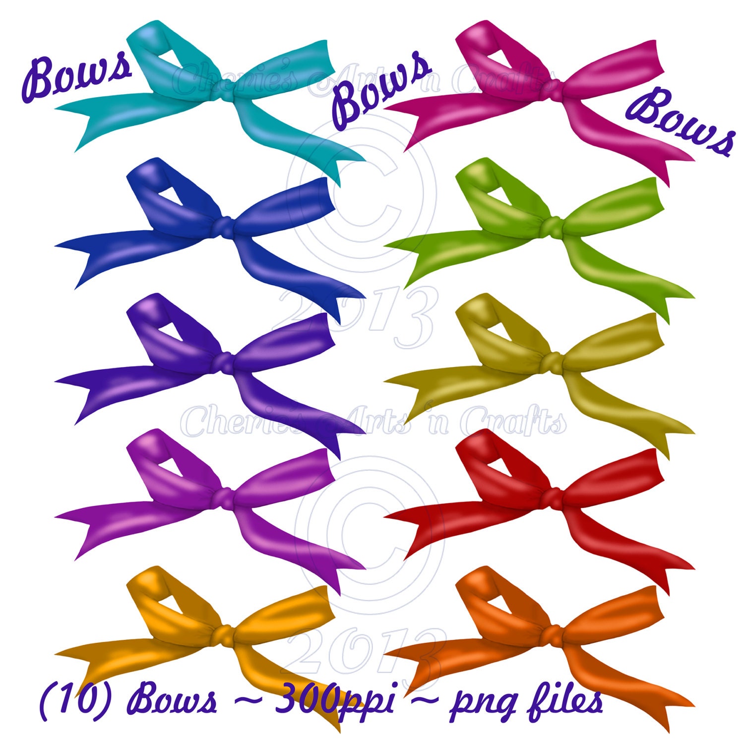 Instant Download, Bows Clip Art Set, Downloadable Graphics, Cute Bows PNG Files, Bow Graphics