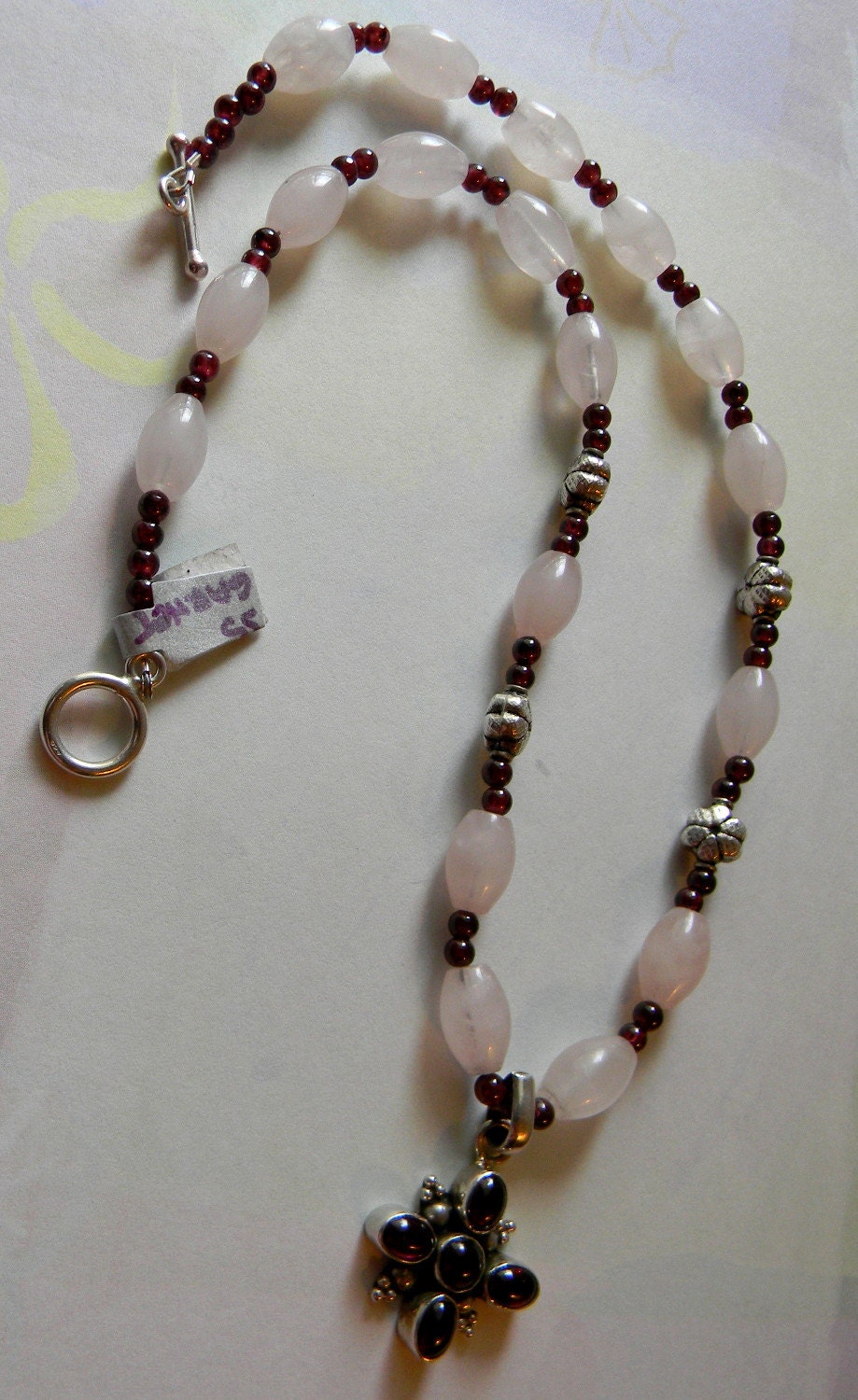 SALE Rose Quartz Garnet Sterling Silver Necklace Garnet Sterling Pendant