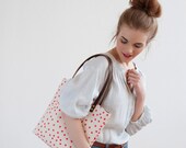 Watermelon Stars Tote Bag,  Hand Printed Canvas, Leather Straps