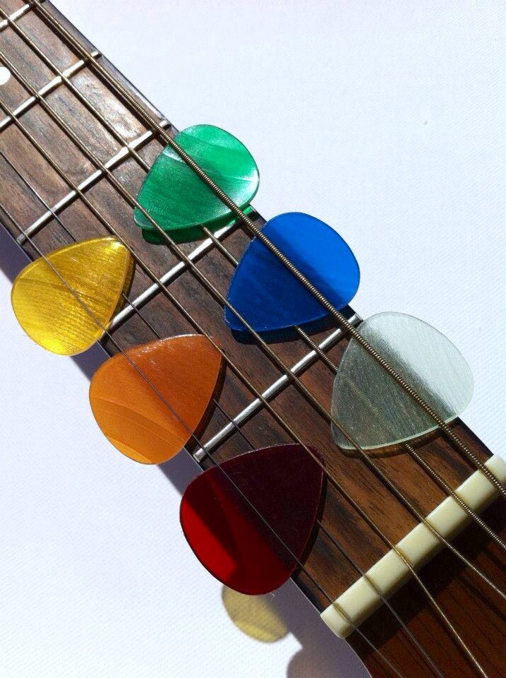 Six Sick Picks - Set of Six Handmade Guitar Picks Made From Recycled Vinyl Records - Red - Orange - Yellow - Green - Blue - Clear - or Black