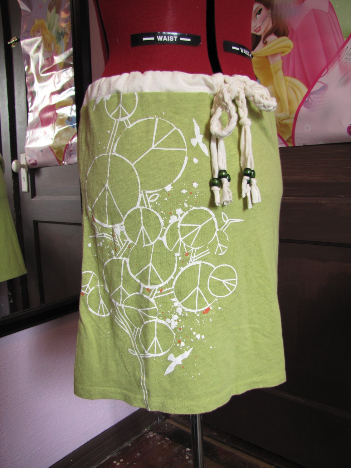 Green Peace Sign Tree Upcycled T-Shirt Skirt