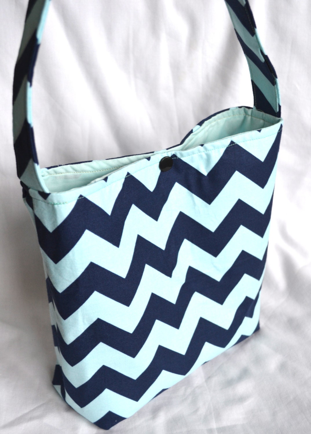 Little Girls Purse - Navy Blue and Aqua Chevron