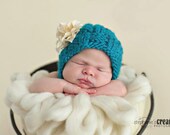 Basket Weave Bonnet turquoise newborn photography prop hat