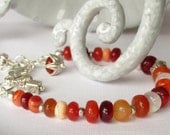 Fire Opal Bracelet, Artisan Silver, Adjustable Length