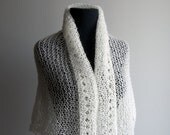 Hand Knit Lace Shawl, Bridal, Wedding, Prom, Wrap, Triangle, Creamy White, Mohair, Women, Spring Summer Fashion, Ready to Ship FREE SHIPPING