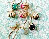 Gemstone and Glass Dangle Ball Bead Earrings