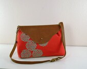 Nina Leather Flap Bag- Red Canvas with Astera Print in Blue