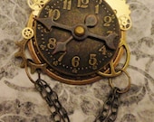Steampunk Brooch Hat Pin Lapel Pin Shawl Pin Bronze Brass Watch Face Gears