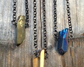 Titanium Crystal Point Necklace on Gunmetal Rolo Chain