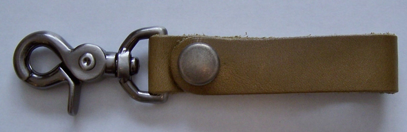 Darkwear Clothing Light Olive Green Leather Key Fob/Steampunk Harness Clip Belt Clip Tankard Strap w Antique Nickle