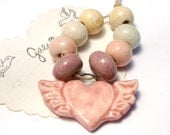 Love Is Pink / Love Tone Ceramic Free Love Winged Heart Charm and Bead Set