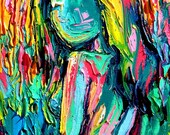 Nude oil painting abstract figure impasto art by Aja 6x8 Femme 302