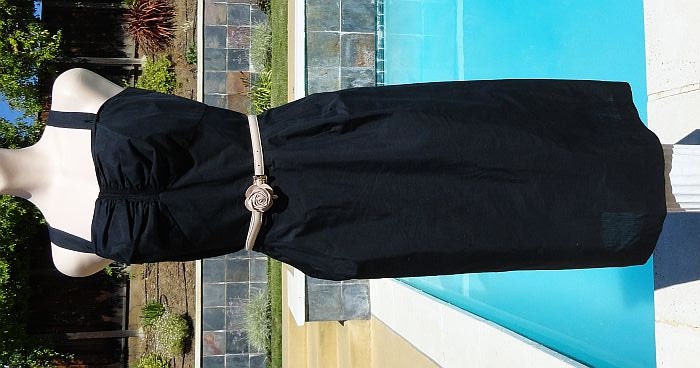Vintage 50s Black Cotton Summer Wiggle Sun Dress B
