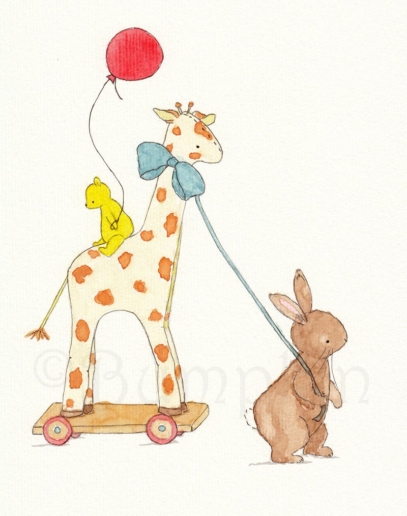 Children's Art - The Giraffe Ride - Archival Print