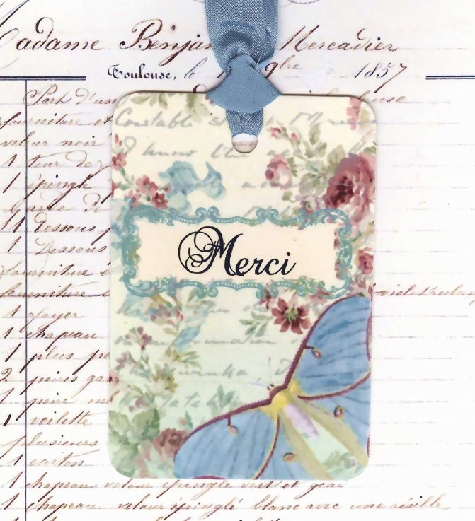 Gift Tags - Butterfly - Blue - Merci